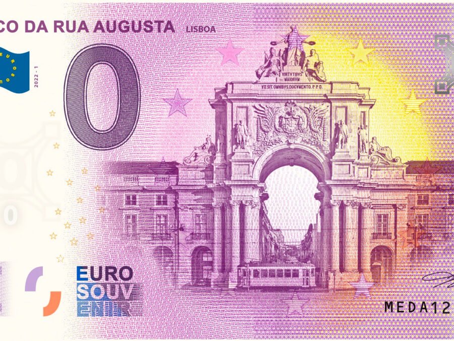 Nota de 0€ da Euro Souvenir alusiva ao arco da rua augusta