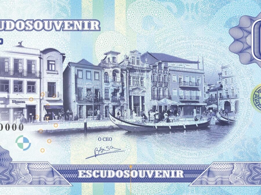 Nota Escudo Souvenir que retrata aveiro e os seus famosos moliceiros
